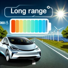 ev with graphic of long range battery